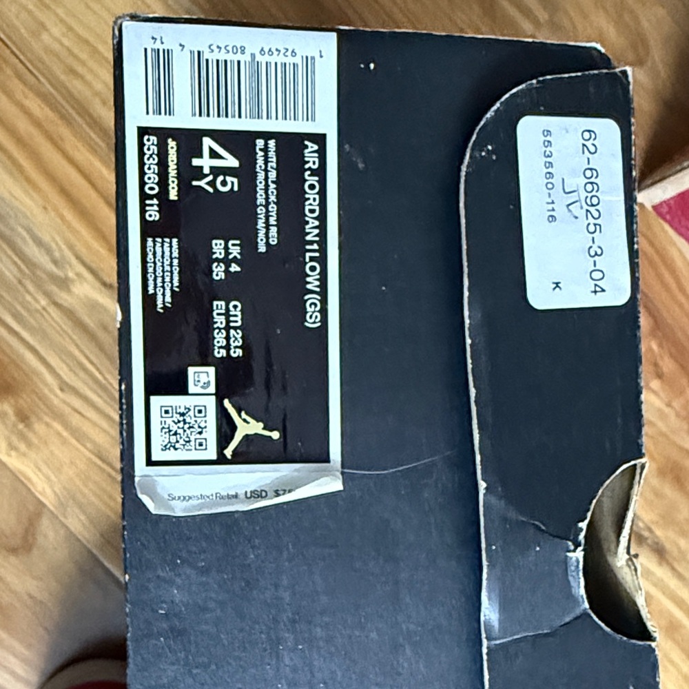 Jordan Kids- Air Jordan 1 Low (GS) Black-White/Gym Red Sneakers